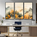 Abstract Watercolor Mountains and Trees Autumn Art,