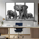 Black White Elephant Family Wall Art Canvas Print