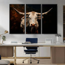 Texas Longhorn Wall Art | 3-Panel Large Texas Longhorn