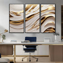 Gold and White Abstract Wave Canvas – Elegant Flowing Design