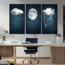 3 Piece Indigo Cloud Wall Art, Thunderstorm Moon Cloud by MyGreatCanvas | Canvas Wall Art Prints | Photo Prints & Wall Decor