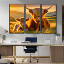 Scottish Cow and Baby Cow Canvas Wall Art Animal Print