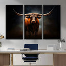 Abstract Texas Longhorn Wall Art Print | 3-Panel Large Texas
