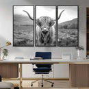 Black White Scottish Highland Cow Canvas Farm Wall Art by MyGreatCanvas | Canvas Wall Art Prints | Photo Prints & Wall Decor