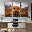 Highland Cow Longhorn Wall Art – Rustic Canvas Print, Framed
