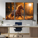 Running Horse Sunset Forest Wall Art Canvas Print