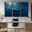 Whale under Ocean Wall Art Canvas Print