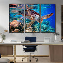 Underwater Coral Reef Sea Turtle Wall Art Canvas Print,