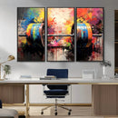 Weightlifting Barbell Art Triptych, Bold Abstract Fitness