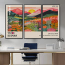 Yayoi Kusama Landscape Canvas Print, Vibrant Floral Mountain Art Print, Framed Botanical Wall Art -