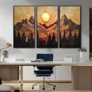 Wood Style Abstract Mountain Sunset Canvas Wall Art Print -