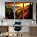 Golden Sunset Over Mountain Forest Canvas Wall Art Print -