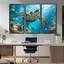 Sea Turtle Underwater Canvas Wall Art Print - Vibrant Ocean