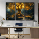 Golden Tree of Life Canvas Wall Art Print - Majestic Glowing