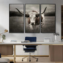 Texas Longhorn Cow Canvas Wall Art Print - Large Rustic