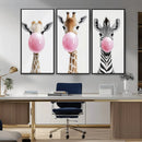 Bubblegum Animals Canvas Wall Art - Playful Giraffe and