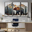 Rustic Grizzly 399 Bear and Mountain Wood Canvas Wall Art -