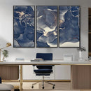 Large Abstract Blue and Gold Canvas Wall Art Fluid Ink
