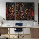 Dark Floral Canvas Wall Art - Moody Botanical Flower Print -