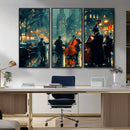 Urban Night Jazz Wall Art Canvas Print – Moody Rain-Soaked