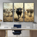 Texas Longhorn Wall Art – Framed Charging Cattle Canvas by MyGreatCanvas | Canvas Wall Art Prints | Photo Prints & Wall Decor
