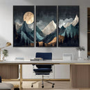 Moonlit Mountain Wall Art Canvas Print – Silhouetted Pines