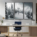 Snowy Pines Wall Art Canvas Print – Framed Ski Lift Winter