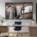 Texas Longhorn Wall Art Canvas Print – Framed Spotted Bull