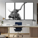 Longhorn Wall Art Canvas Print – Framed Monochrome Ranch Cow
