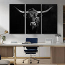 Texas Longhorn Wall Art Canvas Print – Framed Monochrome