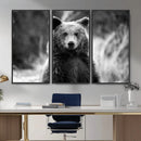 Grizzly Bear Wall Art Canvas Print – Framed Black White