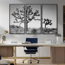 Joshua Tree Wall Art Canvas Print – Framed Monochrome Desert