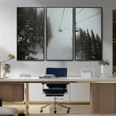 Ski Lift Wall Art Canvas Print – Snowy Pines Misty Landscape