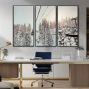 Frosty Pines Wall Art Canvas Print – Framed Cozy Cabin Ski