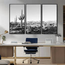 Saguaro Cactus Wall Art Canvas Print – Framed Monochrome