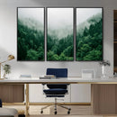 Misty Green Forest Canvas Print – Framed Serene Foggy Pine