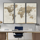 Detailed World Map Wall Art Canvas Print
