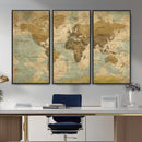 Vintage World Map Wall Art Canvas Print, Detailed World Map