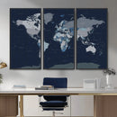 Blue Detailed World Map Wall Art Canvas Print, Modern Framed by MyGreatCanvas | Canvas Wall Art Prints | Photo Prints & Wall Decor