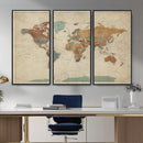 Vintage World Map Canvas Wall Art Print – Framed Modern