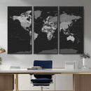 Black World Map Wall Art Canvas Print – Detailed Map of the by MyGreatCanvas | Canvas Wall Art Prints | Photo Prints & Wall Decor