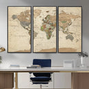 Framed World Map Wall Art for Home and Office Decor