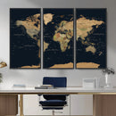 Vintage World Map Canvas on the Dark Background Wall Art
