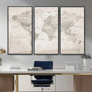 Antique Style World Map Canvas Print - Vintage Detailed