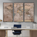 Grunge World Map Canvas Wall Art - Vintage Aged World Map