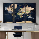 Minimalist World Map Canvas Wall Art - Watercolor Blue and