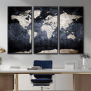 Vintage World Map Canvas Wall Art – Antique Triptych Map