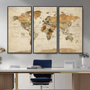 Vintage World Map Canvas Print – Framed Rustic Detailed Map