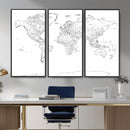 World Map Canvas Print – Framed Modern Detailed Map of the