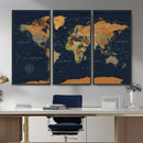 Modern World Map Canvas Print – Framed Detailed Map of the